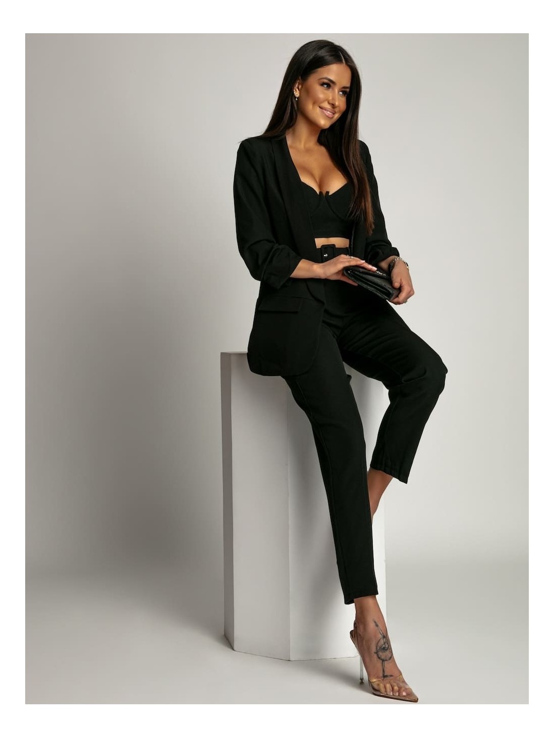 Elegant black jacket and trousers set 7684